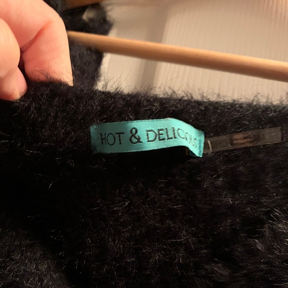 Honey Cropped Tie-front Black Sweater - Picture 2 of 3